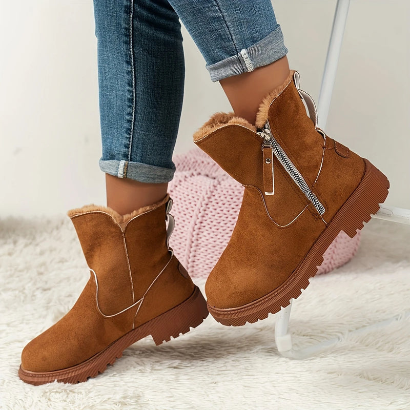 Bota Tratorada Peluciada Para Chuva Frio Neve Feminina Outono Inverno Quente com Veludo Antiderrapante - Original
