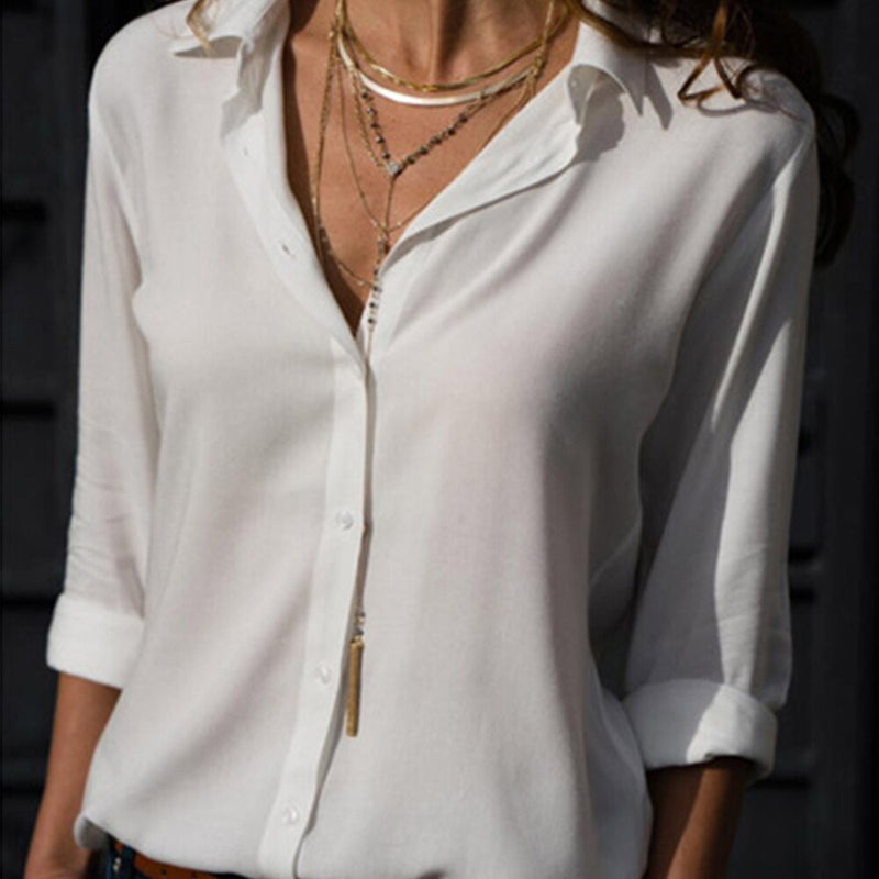 Camisa Social Feminina Manga Média Uso Casual Trabalho Isabela