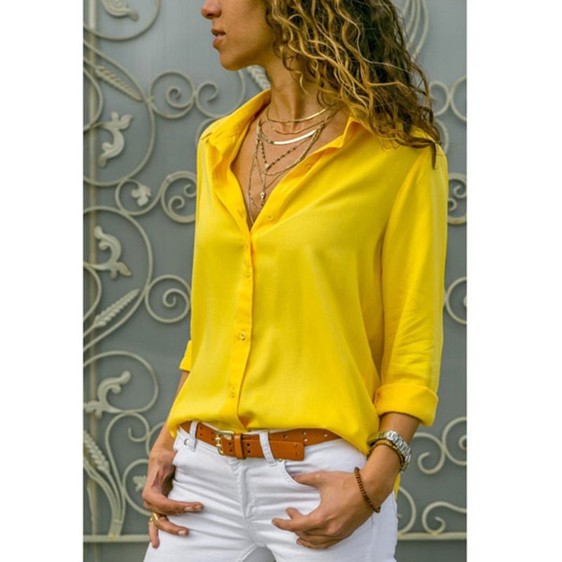 camisa-feminina-social-fina amarela loja anabeaz