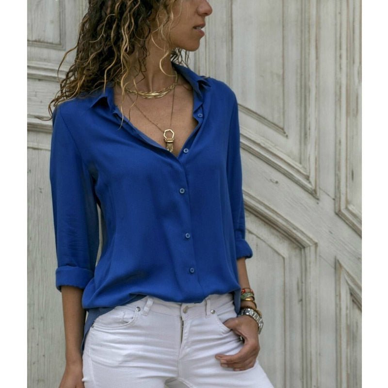 camisa-feminina-social-fina azul loja anabeaz