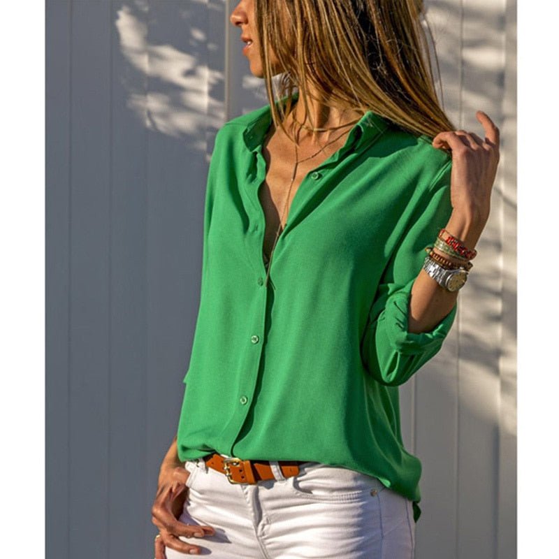 Camisa Social Feminina Manga Média Uso Casual Trabalho Isabela